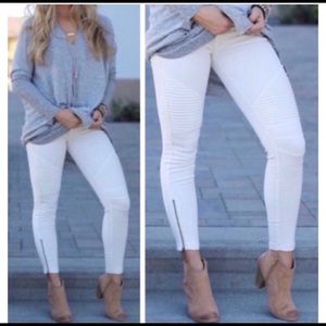 EUC White MOTO Stretch Biker Pants